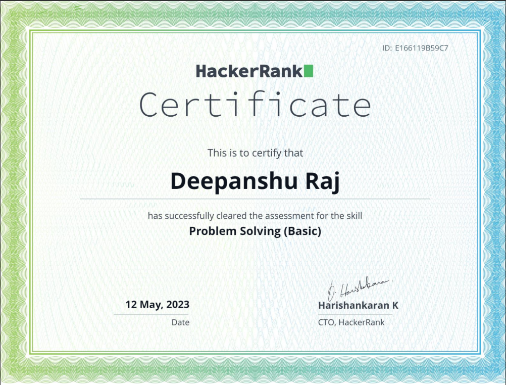 Hacker Rank (certificate)

                  
